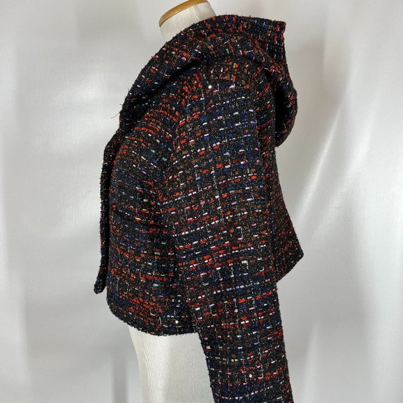 Line + Dot Size S Cropped Tweed Button-Front Jacket Hooded Metallic - Picture 7 of 12